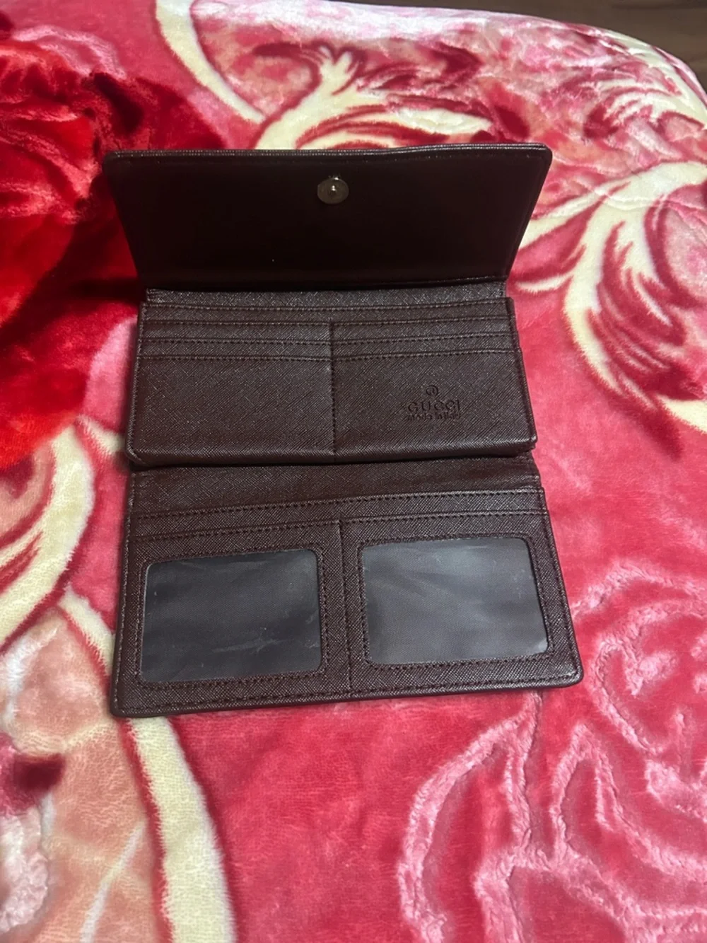 Gucci Beige Monogram Continental Wallet with Green-Red Web and Brown Trim - Picture 2 of 5